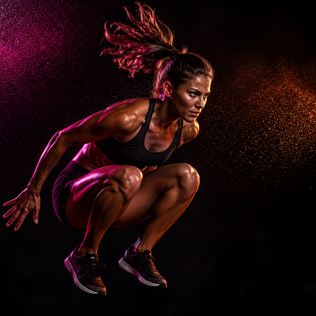 Athlete exploding into a jump during a high-intensity interval